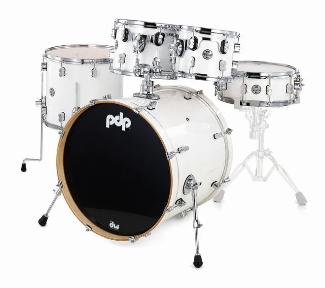 DW PDP CM5 Std. White Shell Kit, di fronte su sfondo neutro