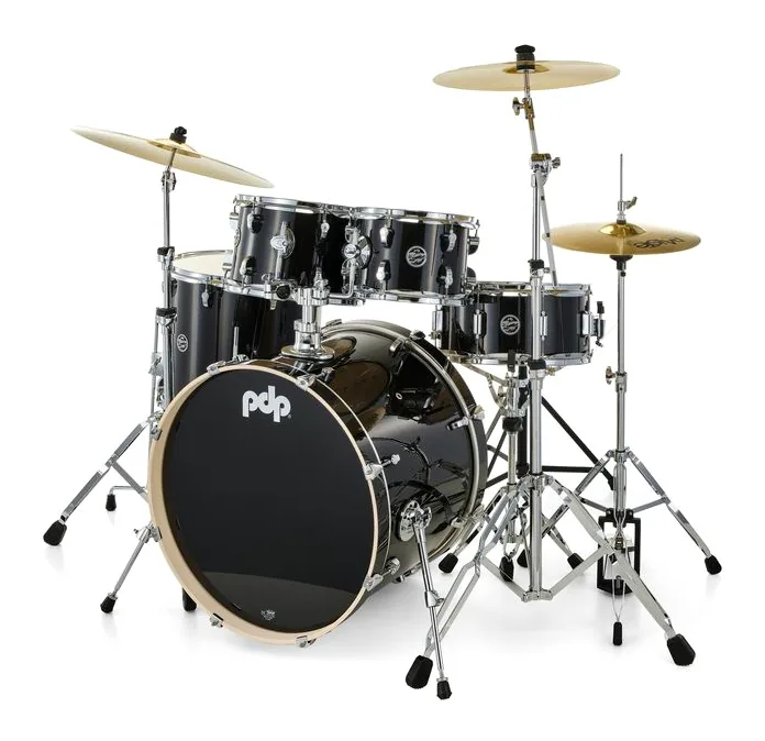 DW PDP MainStage Black Sparkle, di fronte su sfondo neutro