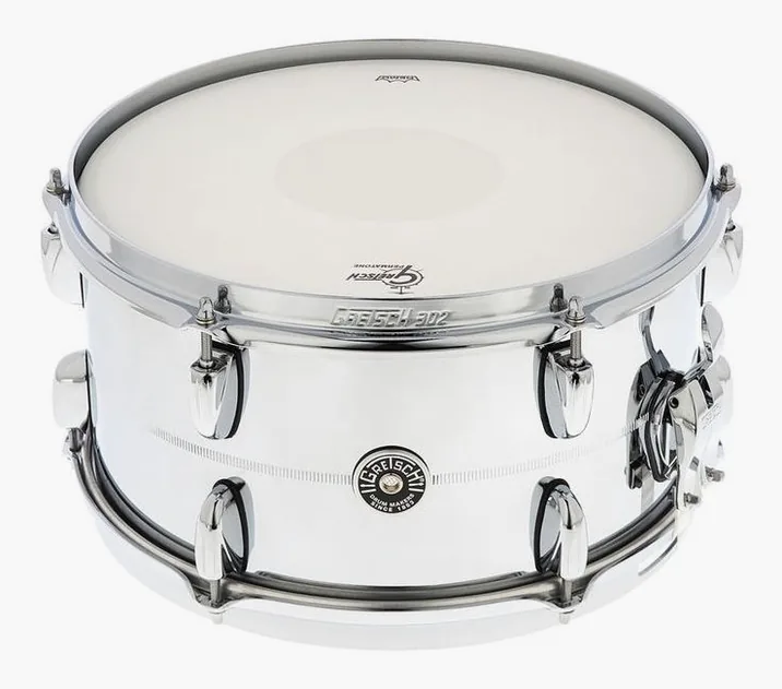 Gretsch Drums 13"x07" Brooklyn Chrome/Steel, di fronte su sfondo neutro
