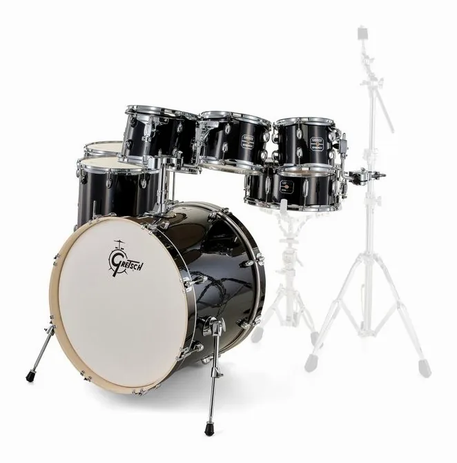 Gretsch Drums Energy Black Sparkle 7pcs Set, su sfondo neutro