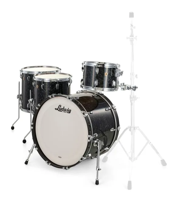 Ludwig Classic Maple 4pcs Ebony Pearl, di fronte su sfondo neutro