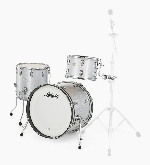 Ludwig Classic Maple Downbeat Silver, di fronte su sfondo neutro