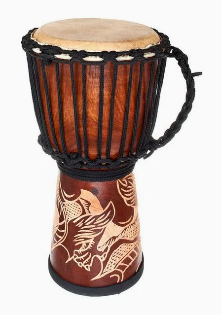 Terre Djembe Carved Dragon 40cm, vista frontale